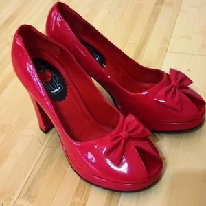 T.u.k. brand red peep toe heels size 10